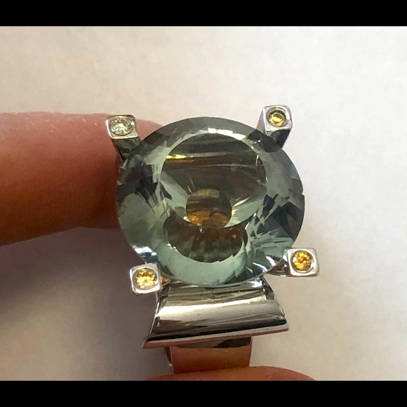 Intrigue ring, 18k white gold, 20ct prasiolite center gem stone - Picture 10 of 10